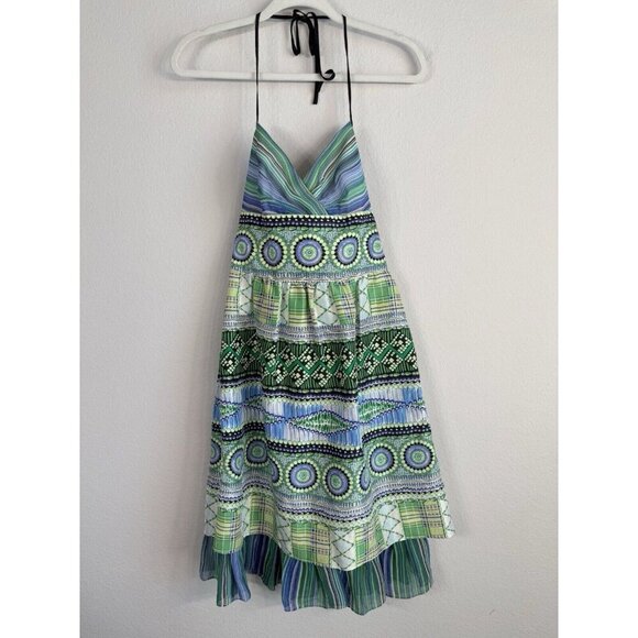 Kay Unger Women's 100% Silk Mixed Print Halter Dress Size 2 Multiprint Party - Picture 1 of 11